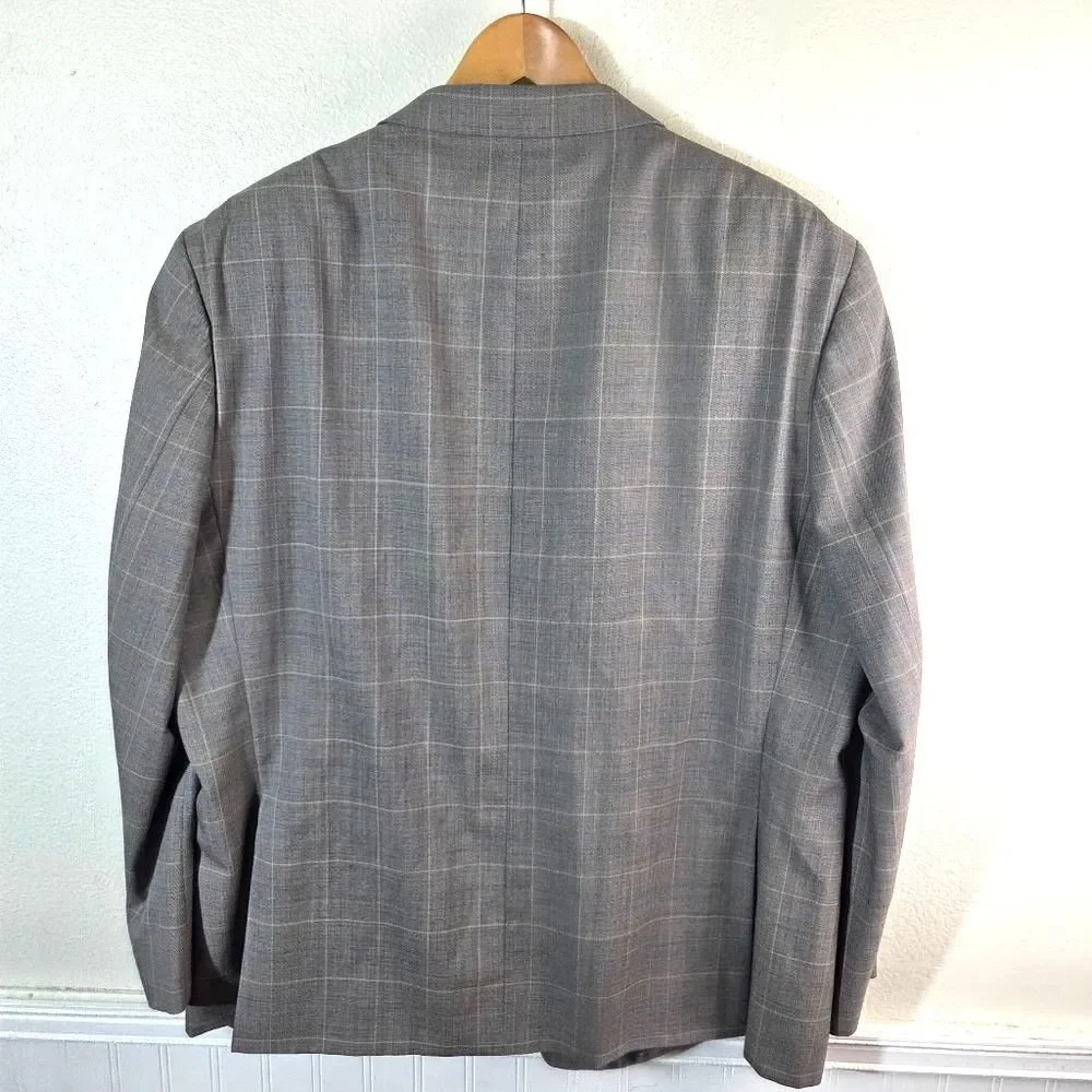 Men's Michael Kors Taupe Two Button Checkered Work Career Blazer Jacket Size 50R